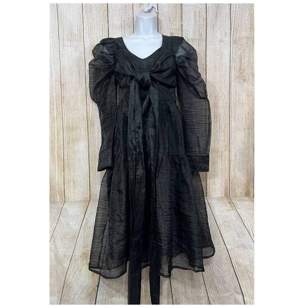 Listicle Black Midi Dress with Bow Detail